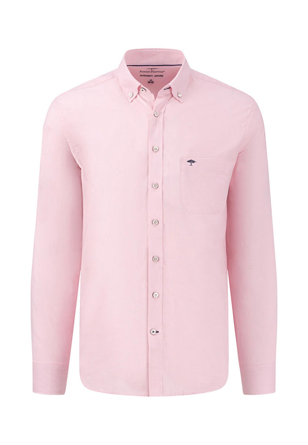 Pink shirt with button details on a white background