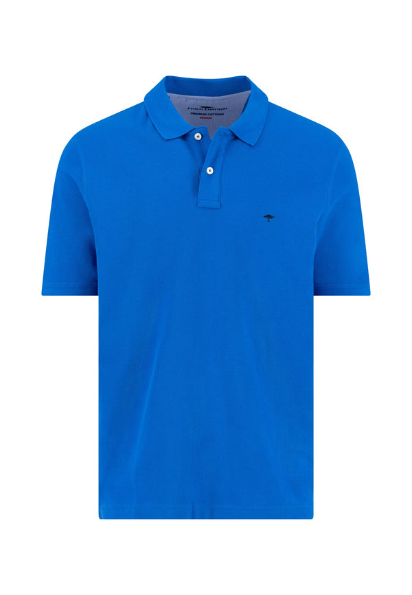 Blue polo shirt on a white background