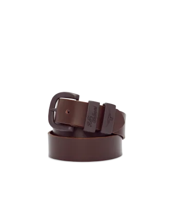 Brown leather belt on a white background