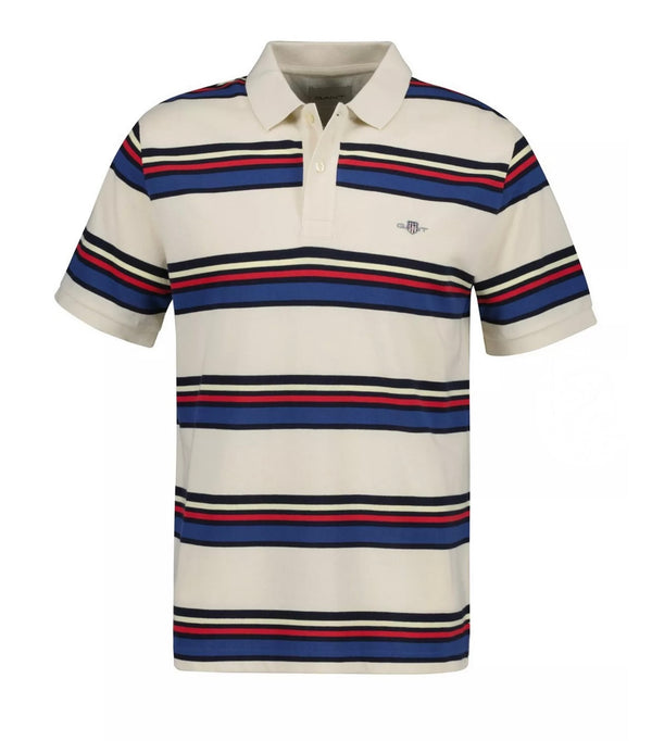 GANT Cotton Stripe Polo Top, Creamed White