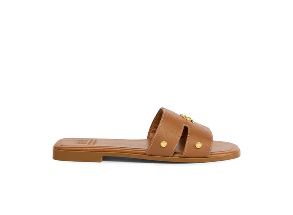 Holland Cooper Heraldic Monogram Slides Tan Saffiano