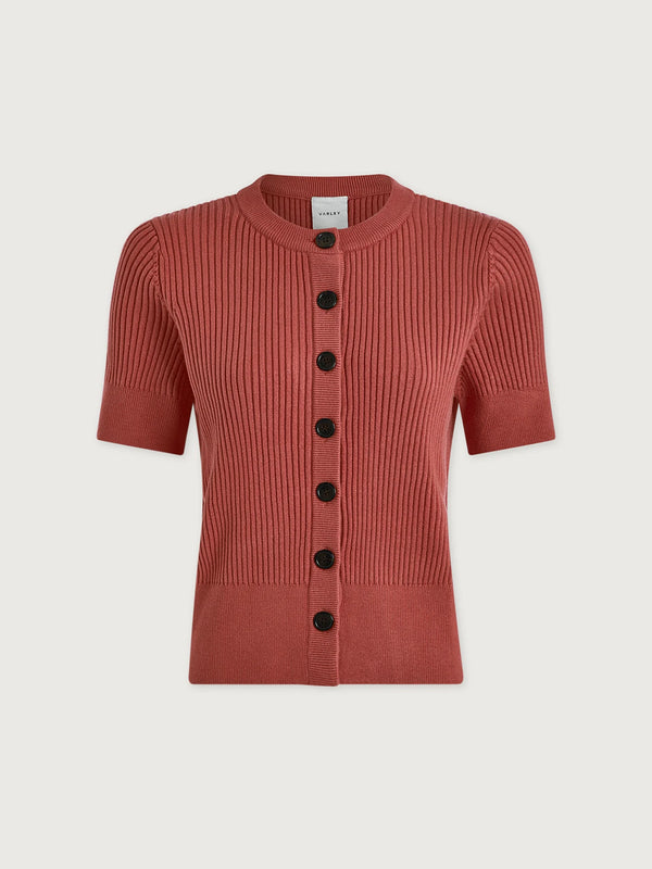 A red cardigan on a white background