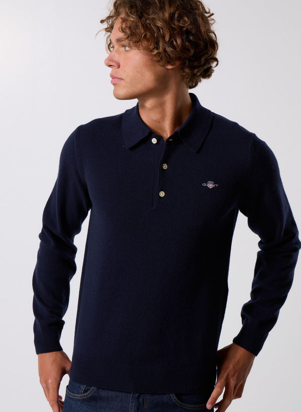 GANT Superfine Lambswool Polo - Marine