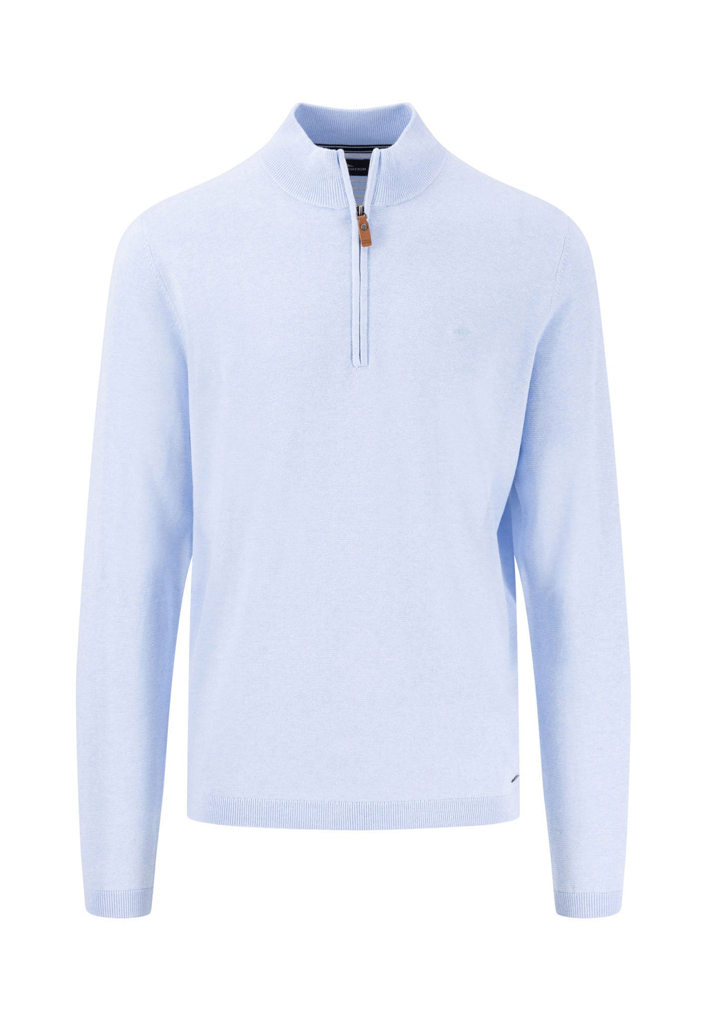 Light blue pullover with a zipper on a white background