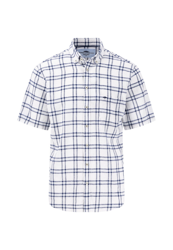 Plaid short-sleeve shirt on a white background