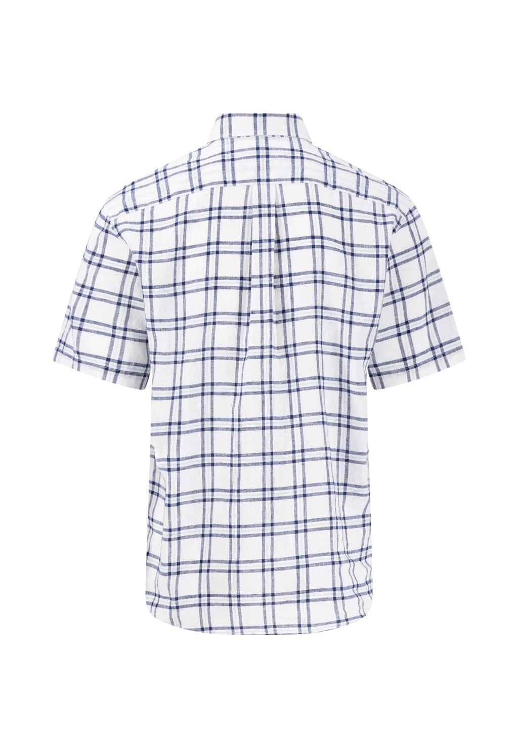 Back view of a checkered shirt on a white background