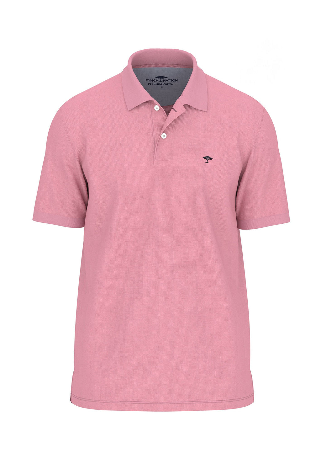 Pink polo shirt with a brand logo on a white background