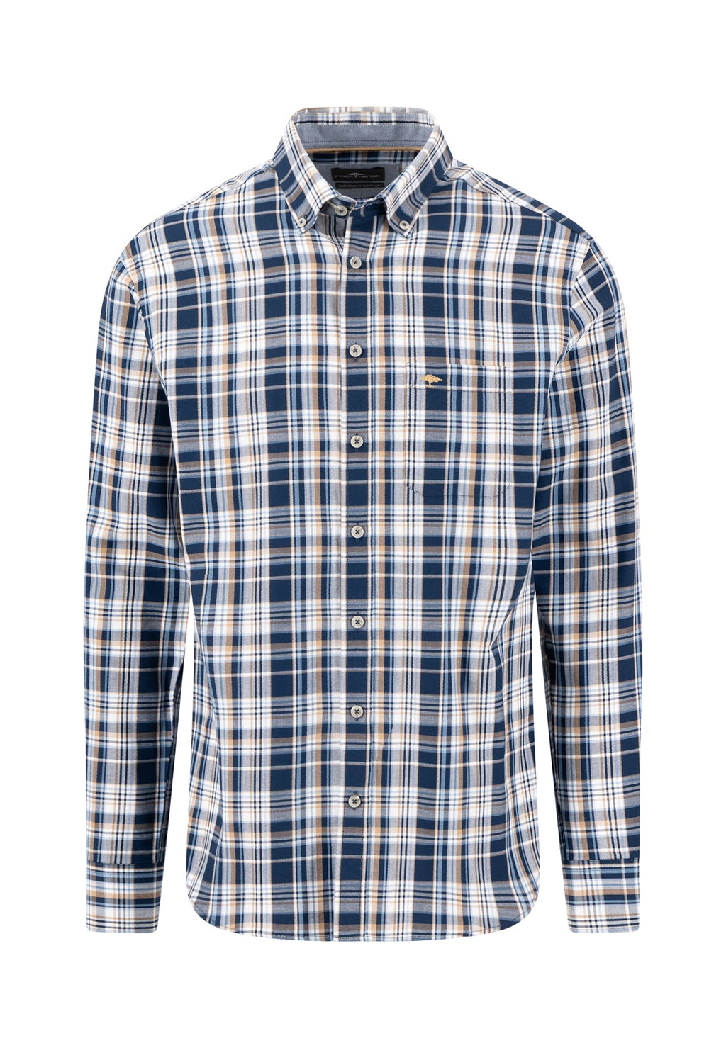 Fynch-Hatton Twill Check Button Down Shirt - Navy