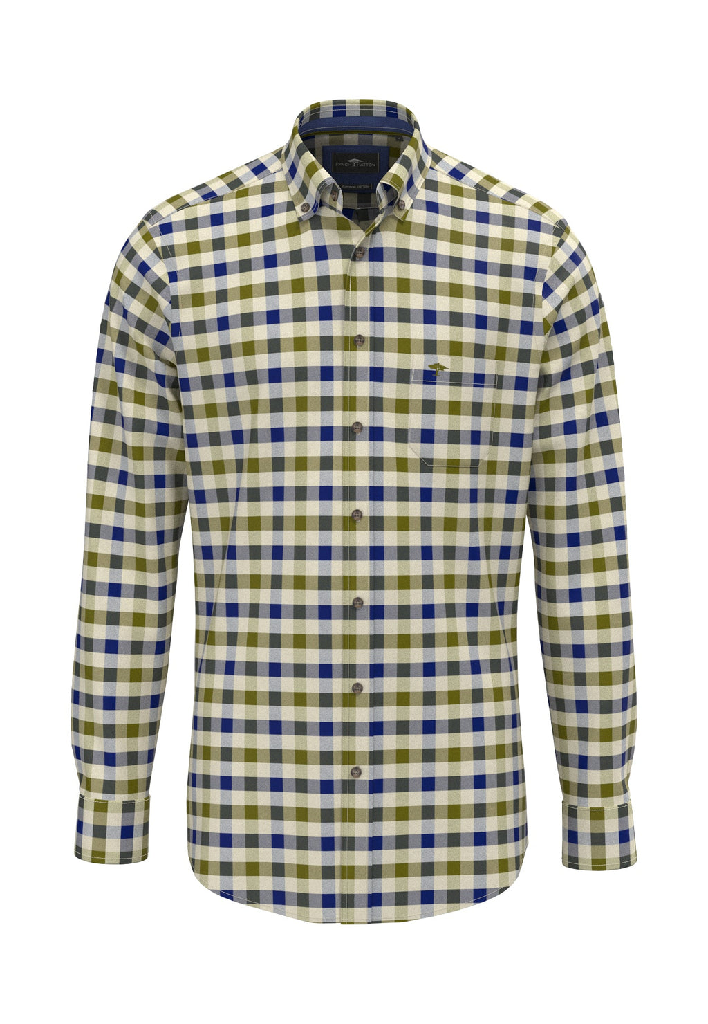 Fynch-Hatton Herringbone Check Button Down Shirt - Moss