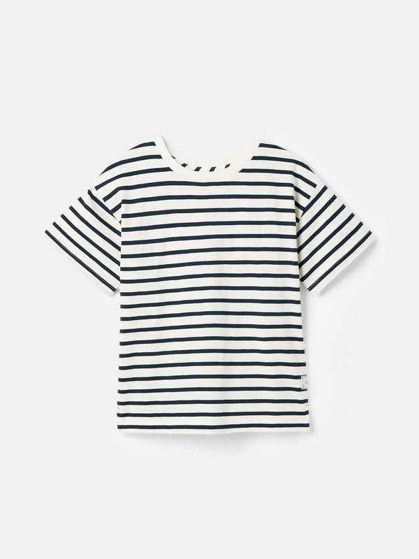 Black and white striped shirt on a light gray background