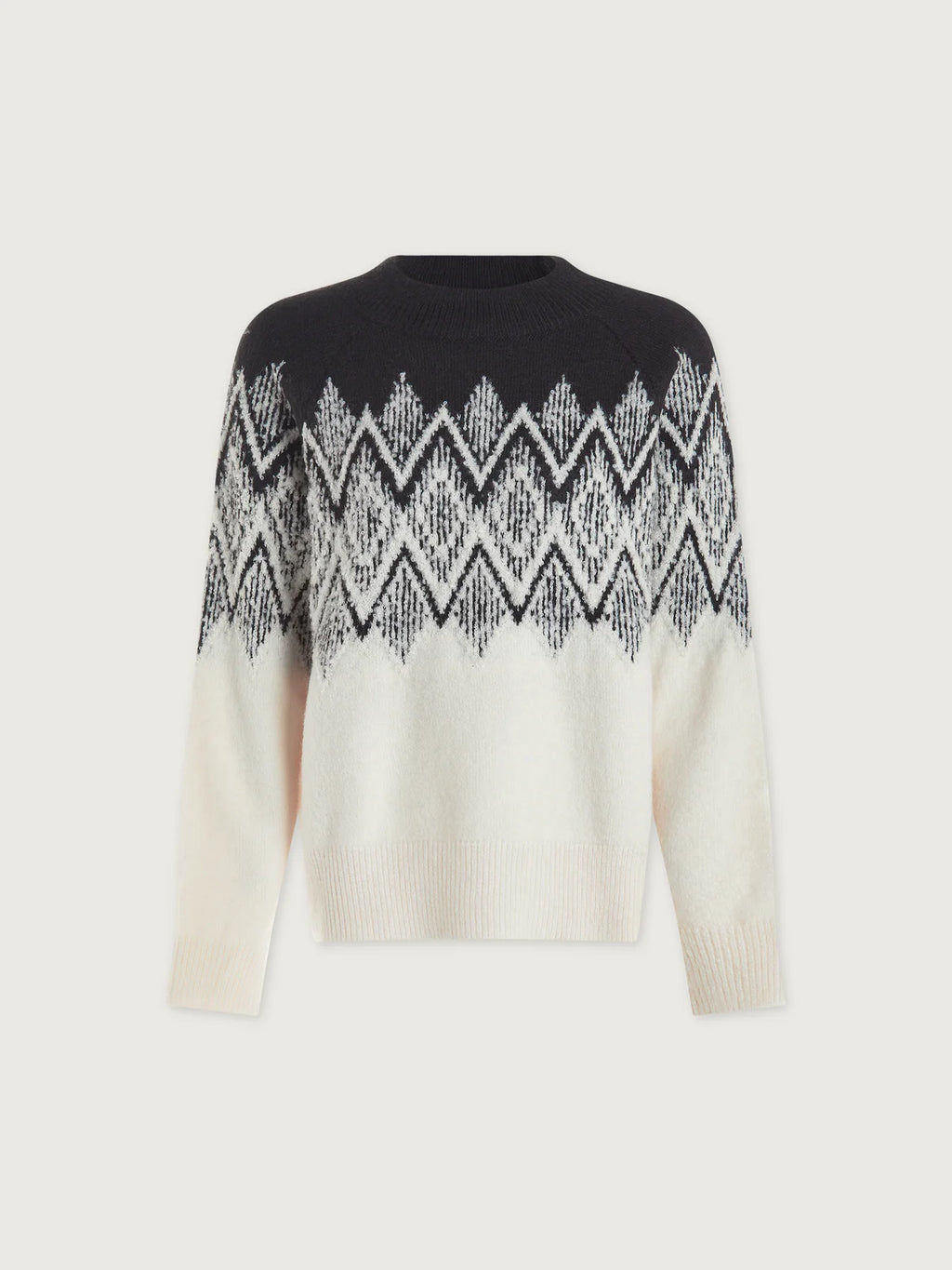 Sweater with black and white pattern on a light gray background