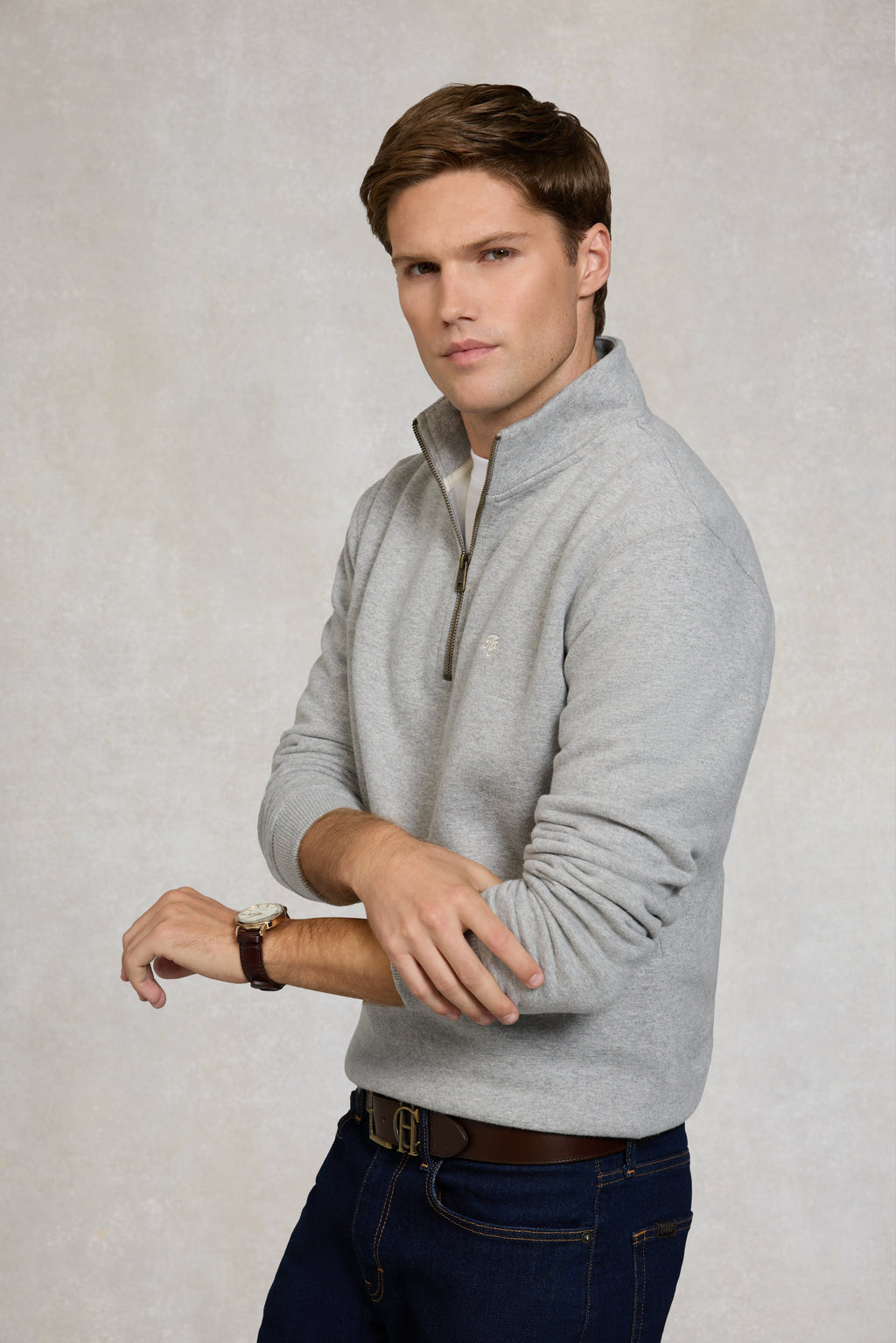 Holland Cooper Men's Quarter Zip Sweat - Grey Marl - L