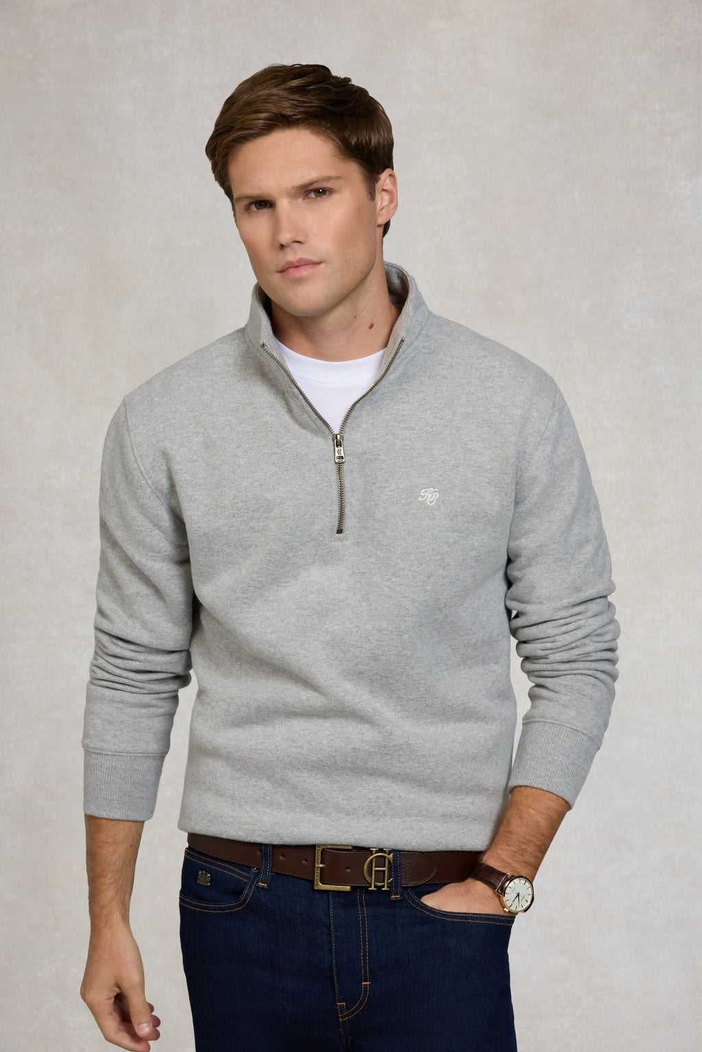 Holland Cooper Men's Quarter Zip Sweat - Grey Marl - M