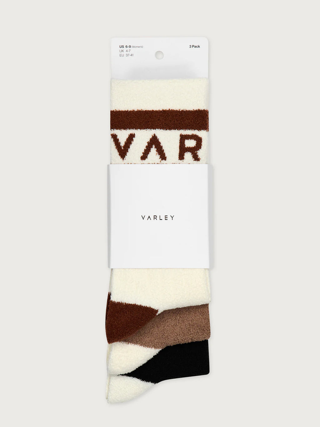 Packaged sock with Varley branding on a white background
