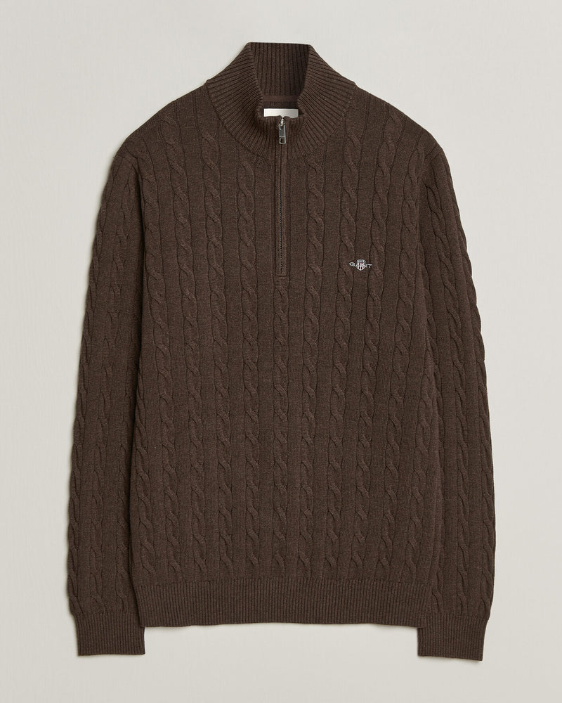 GANT Cable Knit Half-Zip Sweater - Black Brown Melange