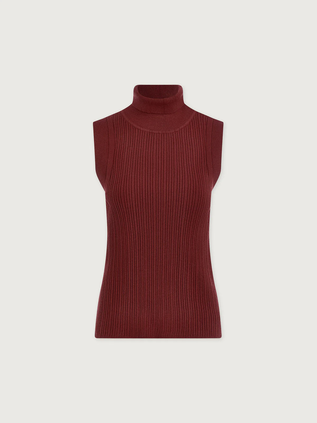 Red ribbed sleeveless sweater on a white background