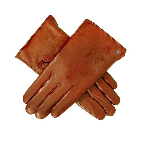 Pair of brown leather gloves on a white background