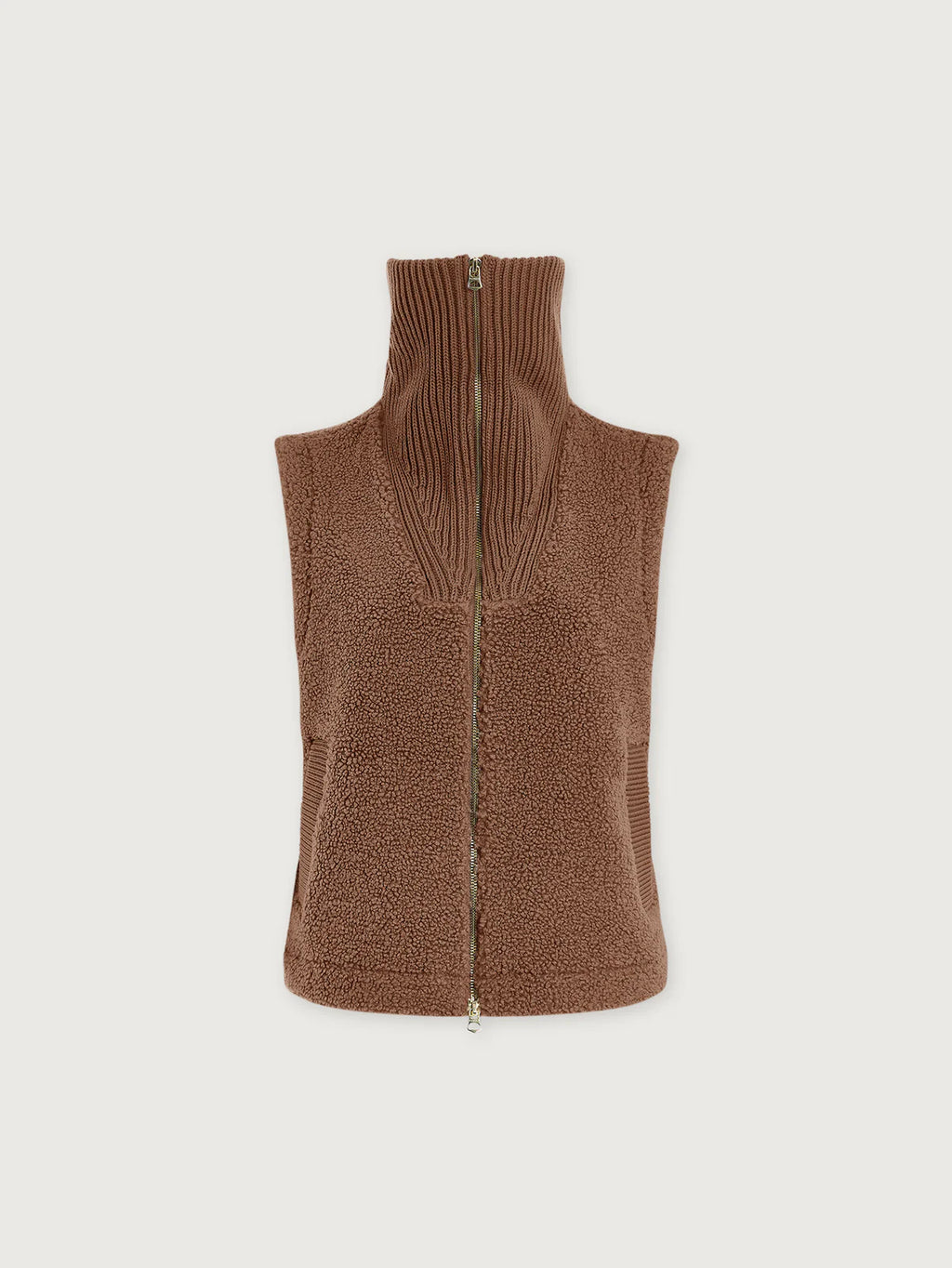 Brown knitted vest on a white background