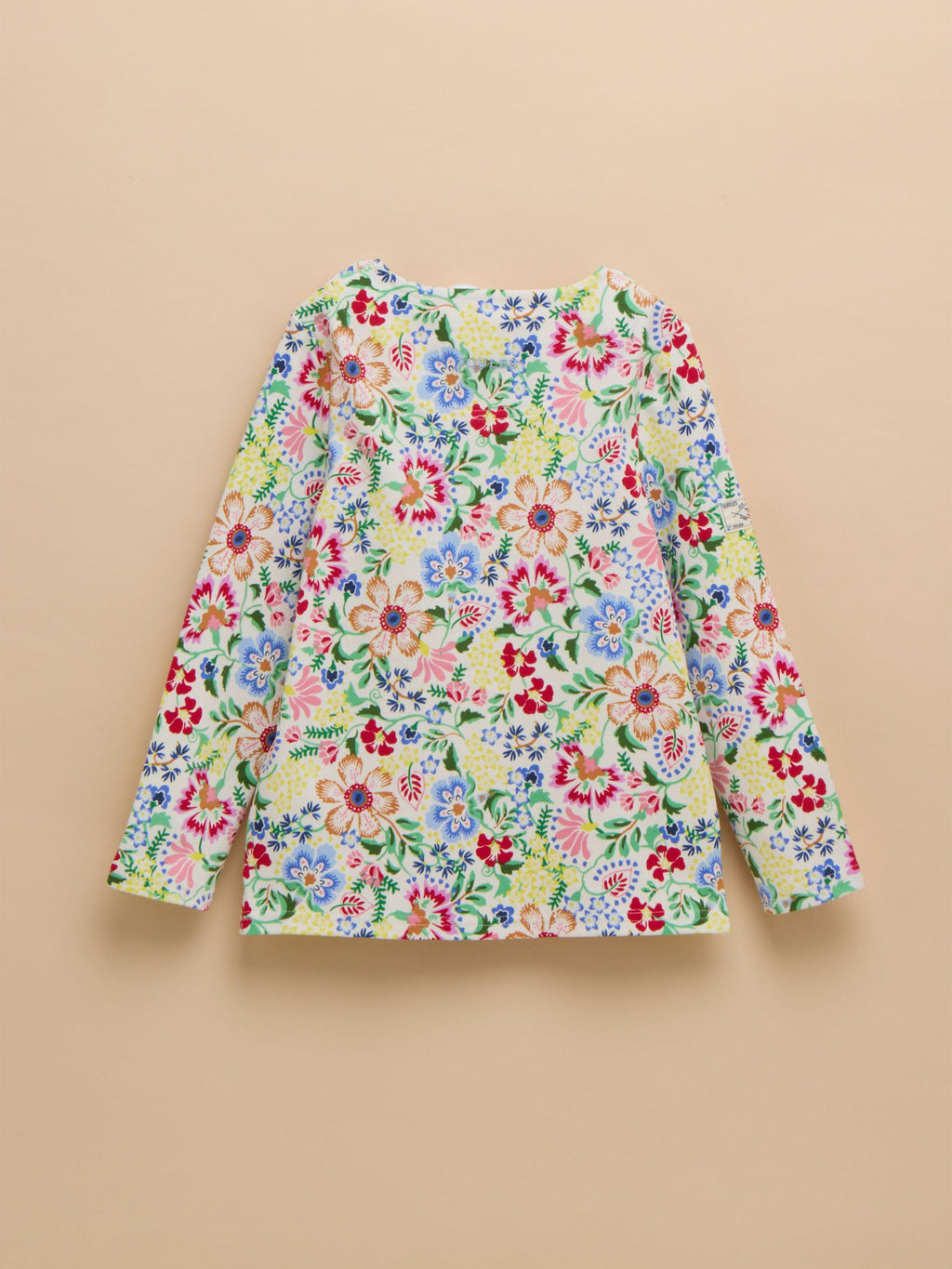 Floral-patterned long-sleeve shirt on a beige background