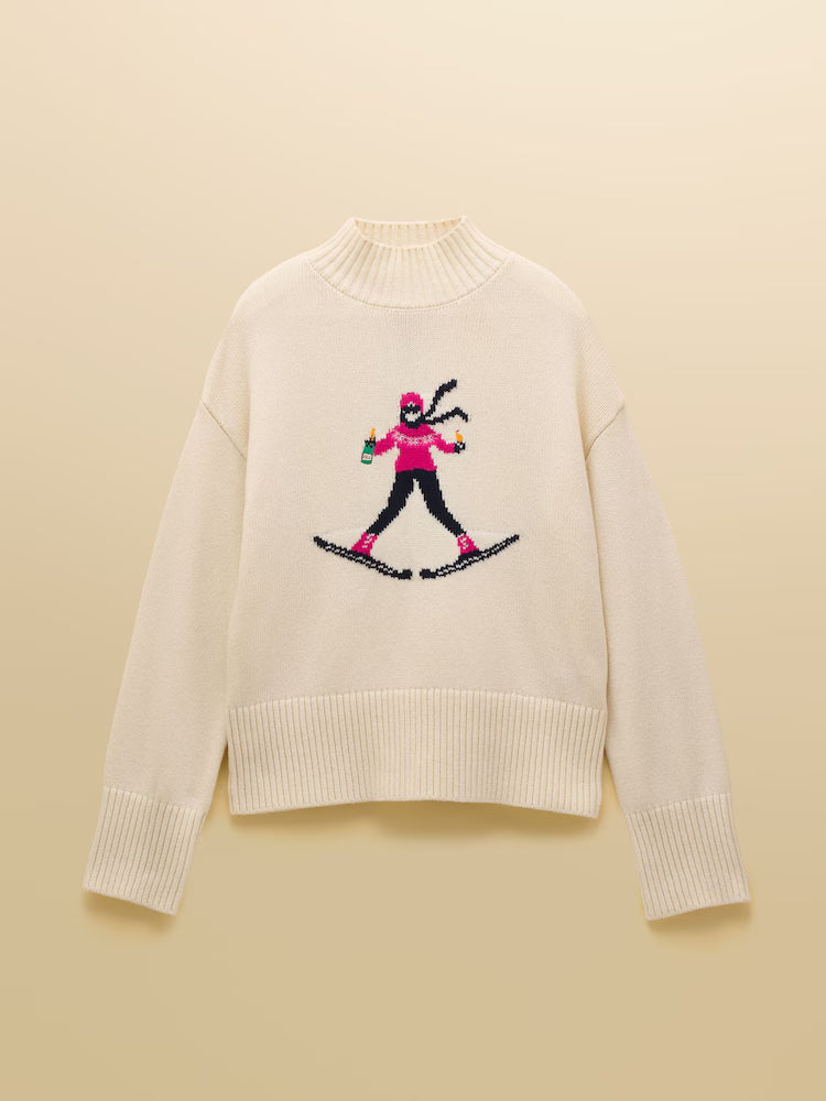 White knitted high neck sweater on a yellow background
