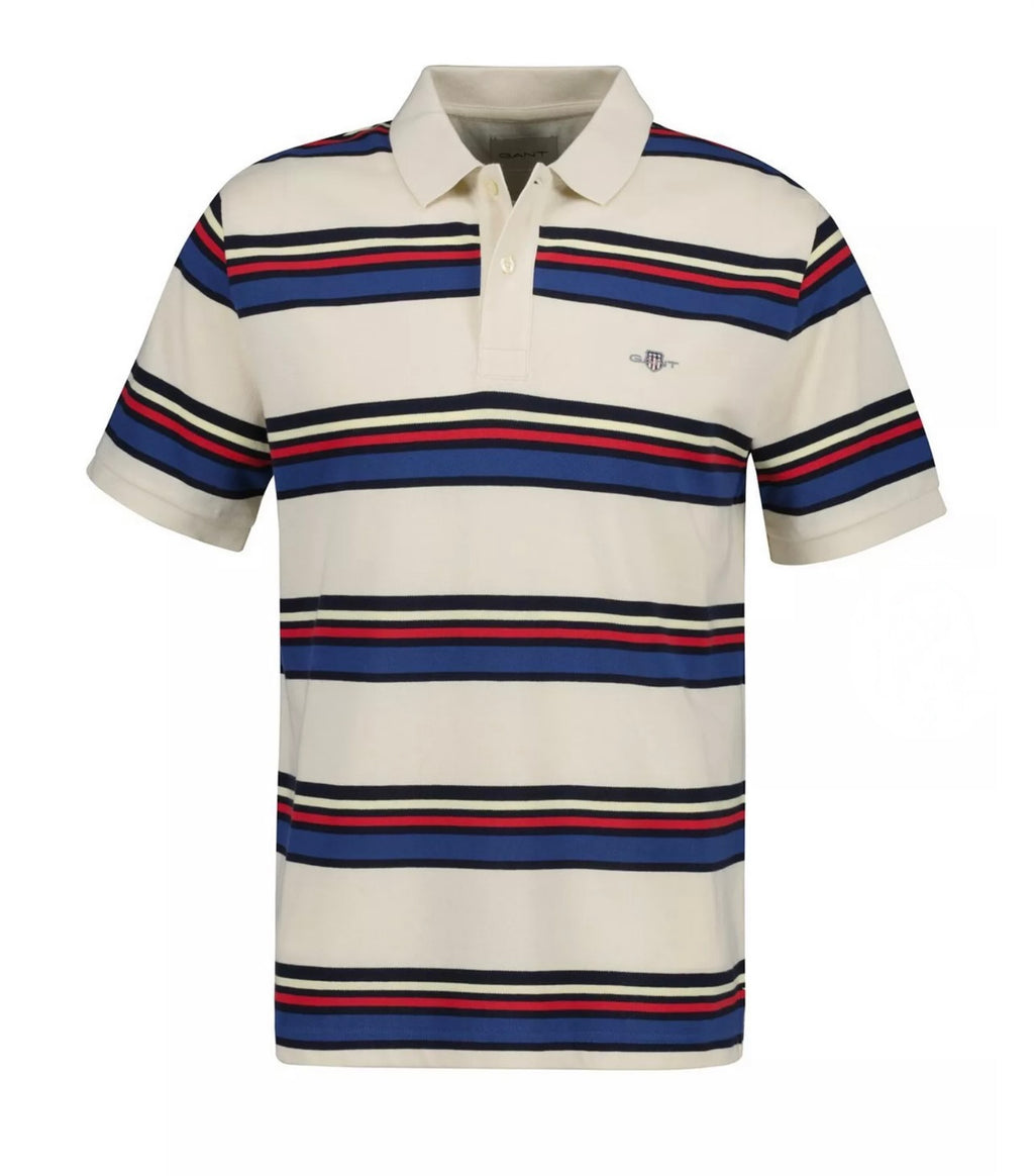 GANT Cotton Stripe Polo Top, Creamed White