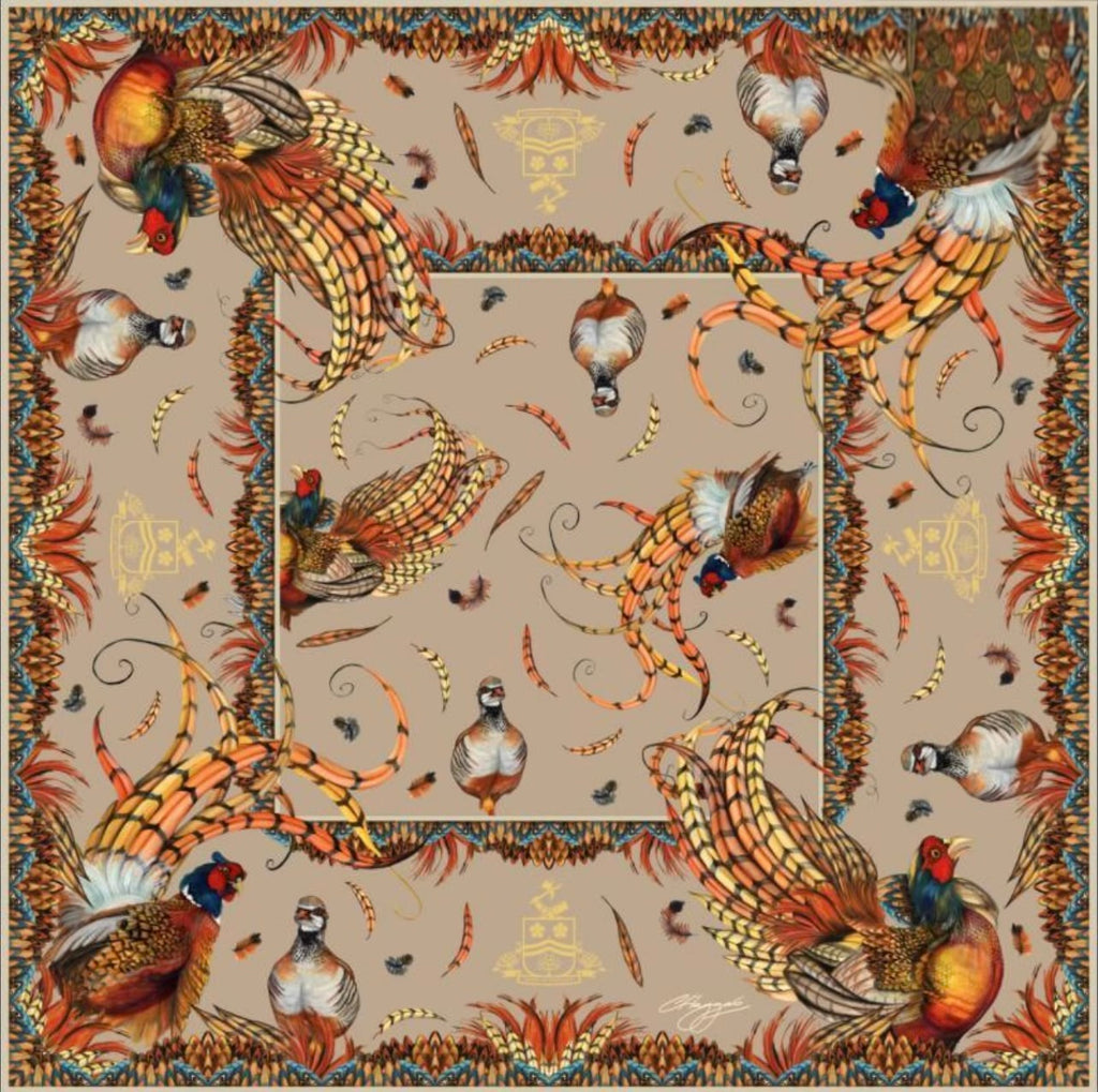 Clare Haggas Silk Scarf - Heads or Tails - Large Square toffee