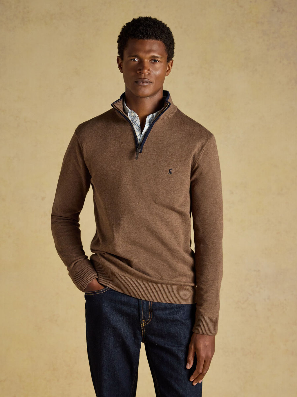 Joules Hillside Quarter Zip Jumper - Brown
