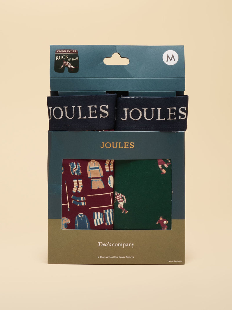 Joules Ruck and Roll Red/Green Cotton Jersey Boxer Shorts 2 Pack