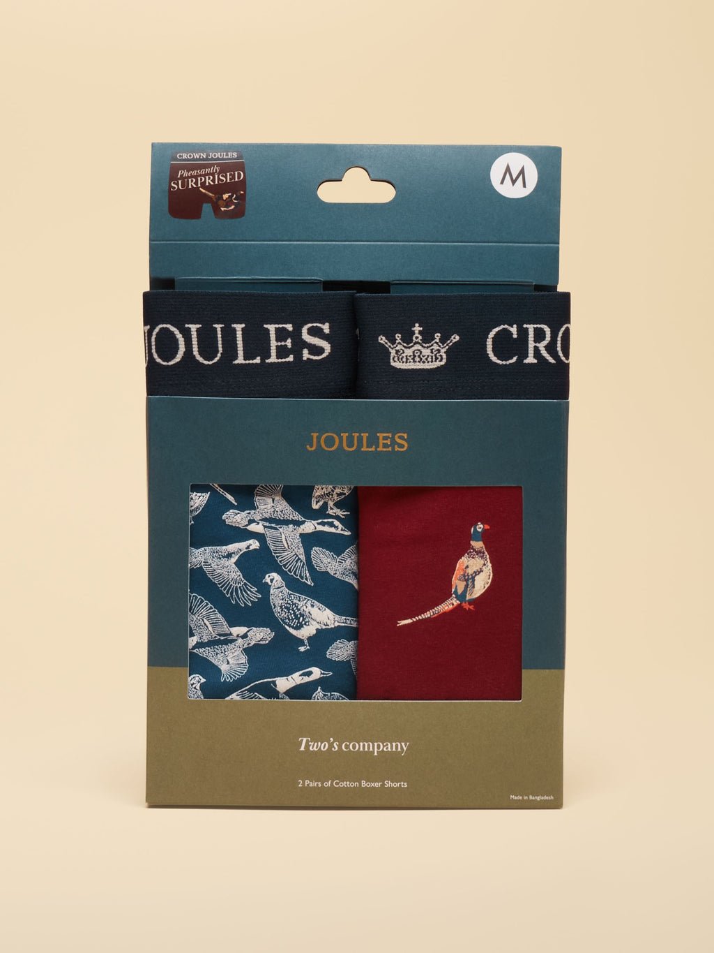 Joules Pheasantly Surprised Navy/Burgundy Cotton Jersey Boxer Shorts 2 Pack
