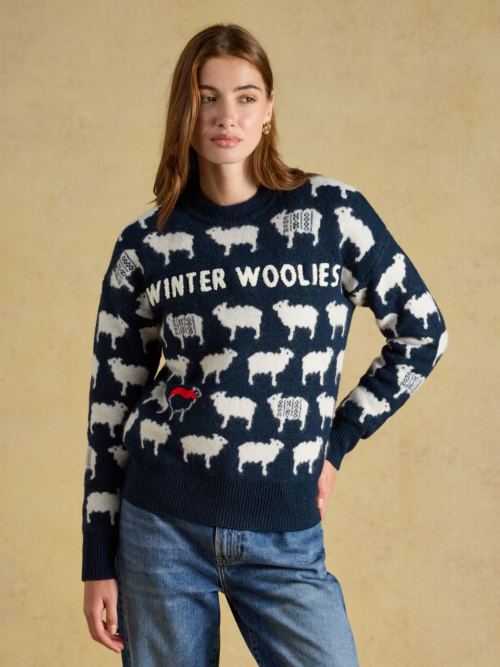Joules Winter Woolies Navy Sheep Icon Crew Neck Knitted Jumper