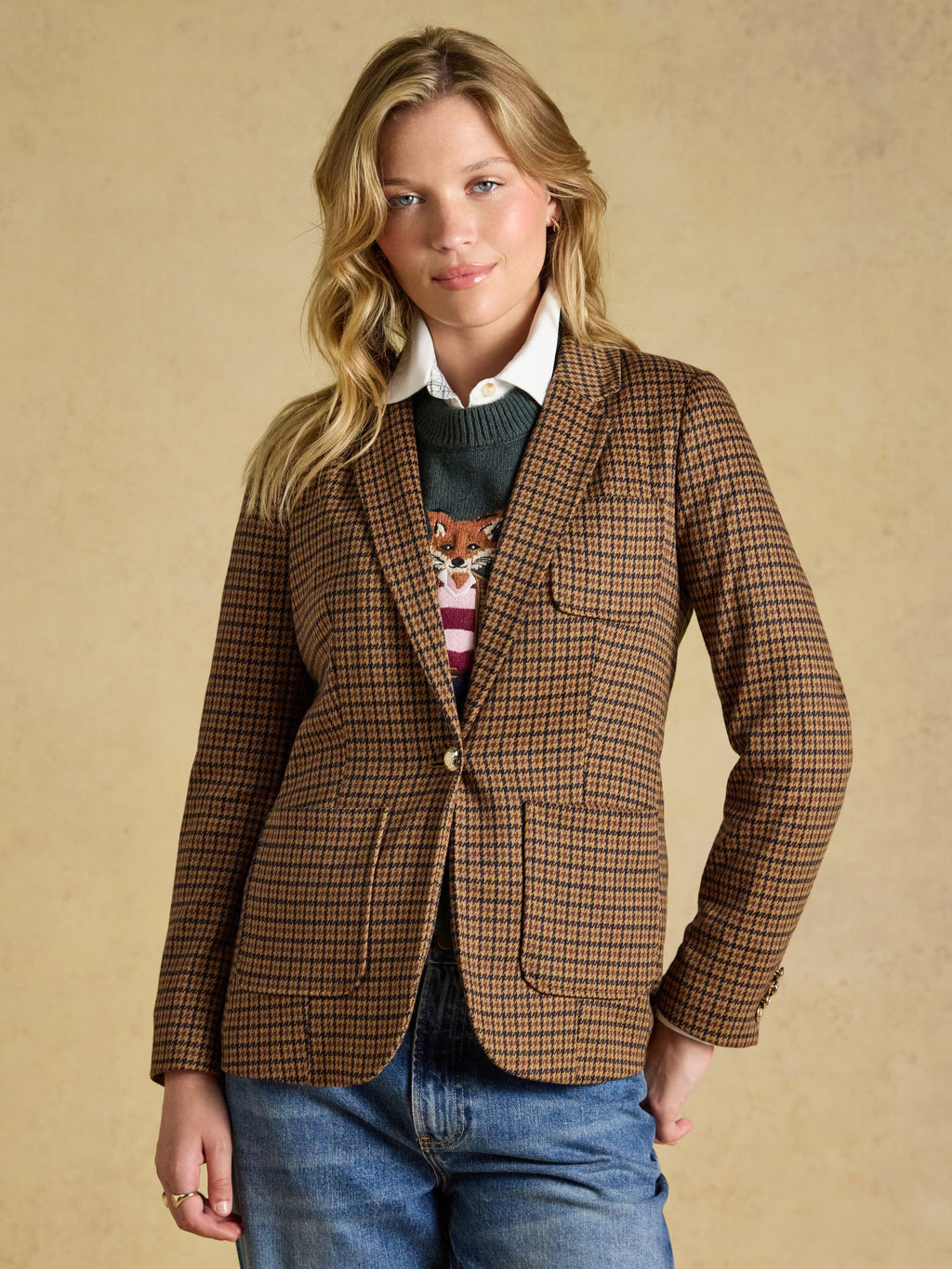 Joules Albury Check Badged Jersey Blazer