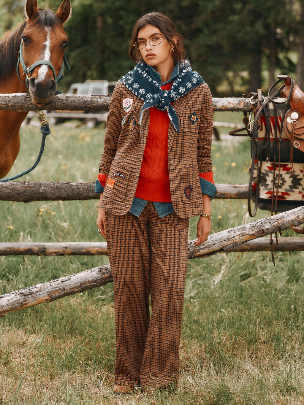 Joules Albury Brown Dogtooth Wide Leg Trousers