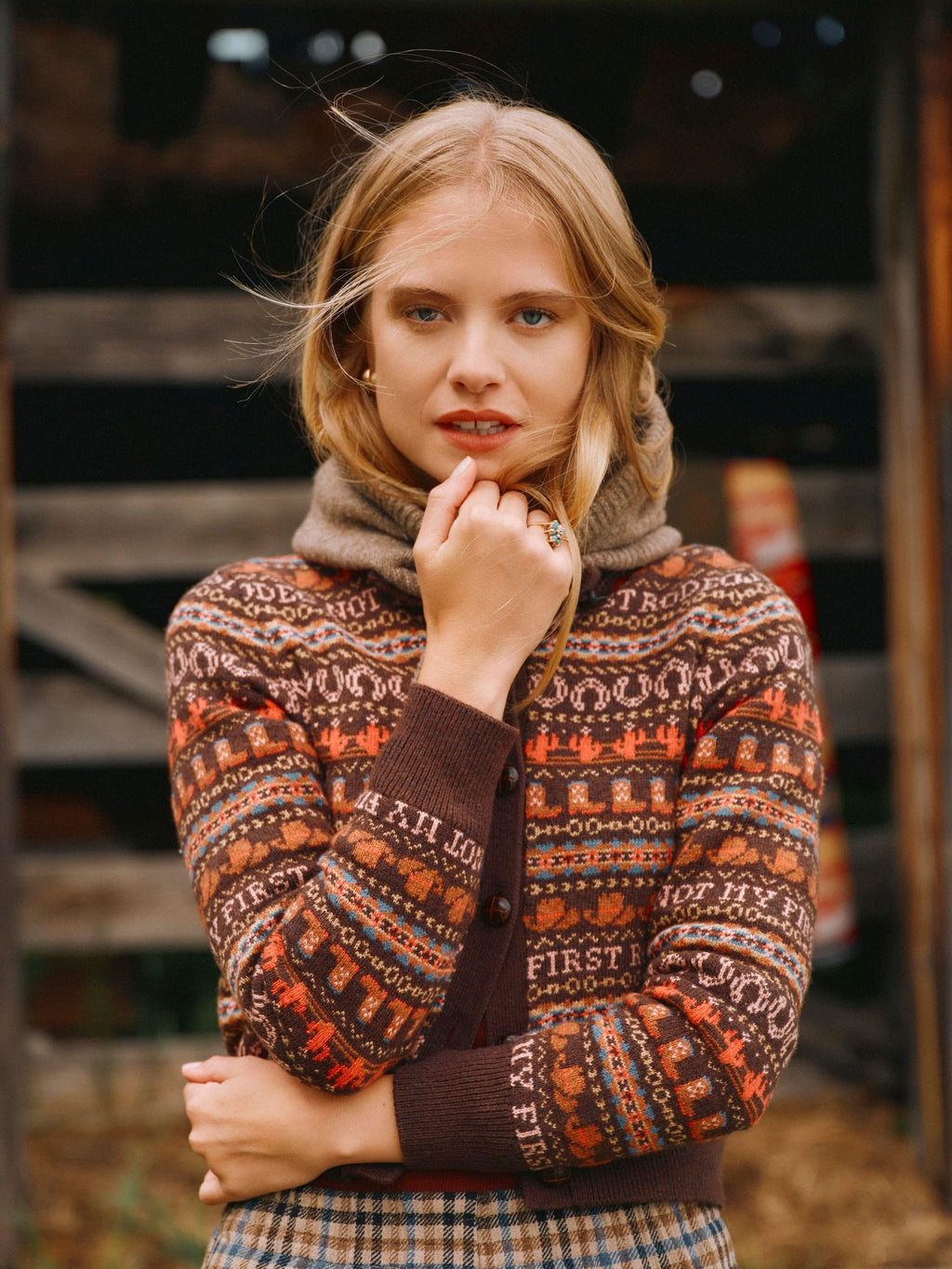 Joules Rodeo Pattern Cardigan - Chocolate Brown