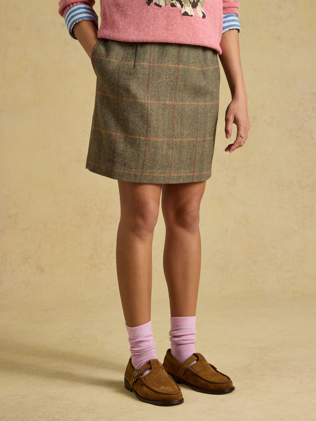 Joules Bramble Blake Check Short Tweed Wool Blend Skirt