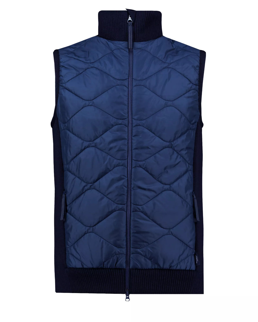 Blue quilted vest on a white background