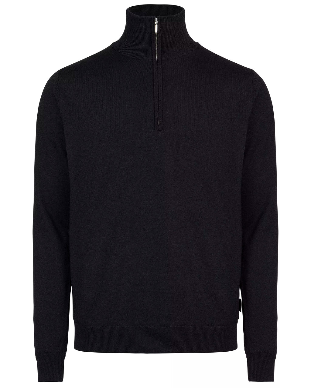 Black half-zip sweater on a white background