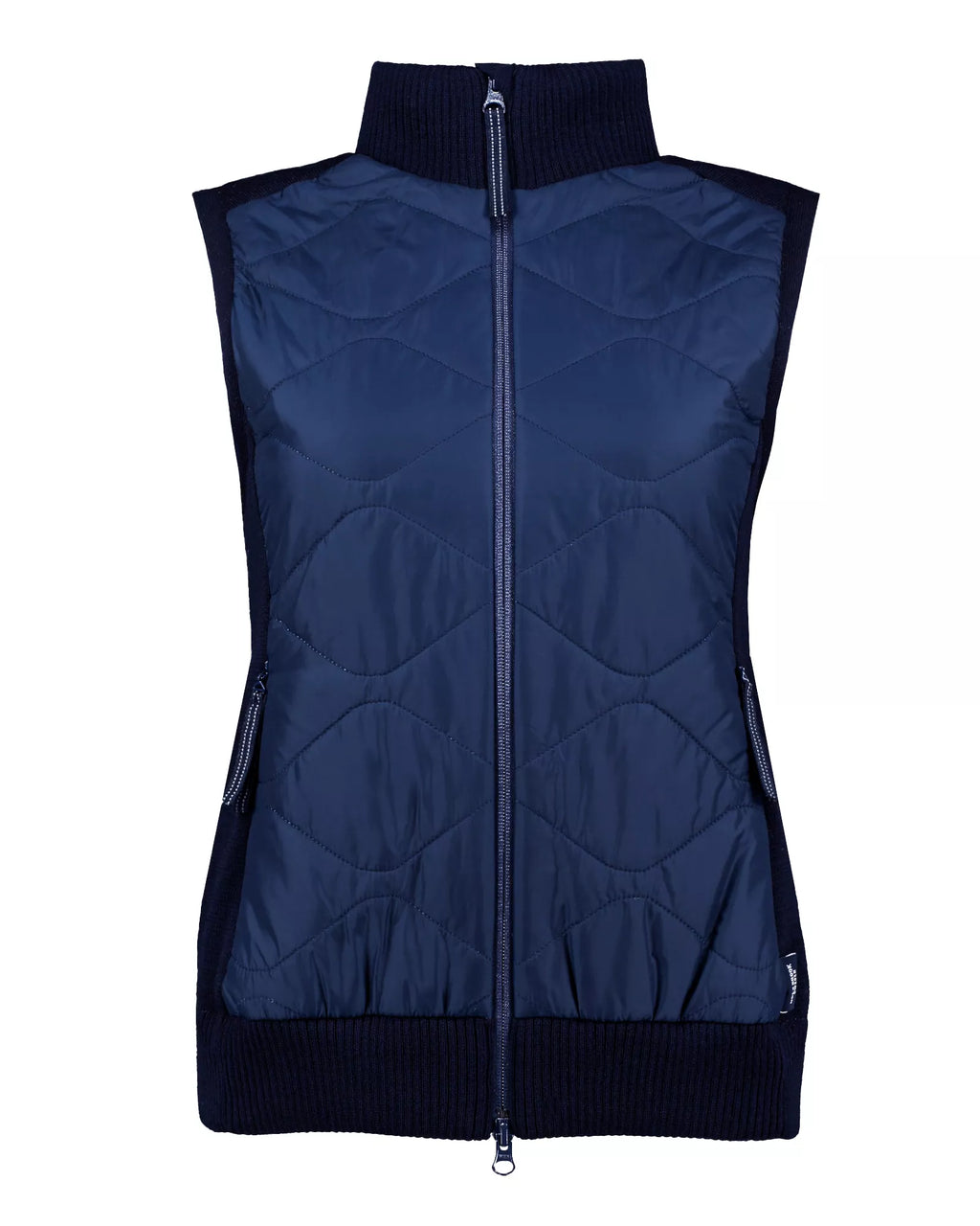 Blue quilted vest on a white background