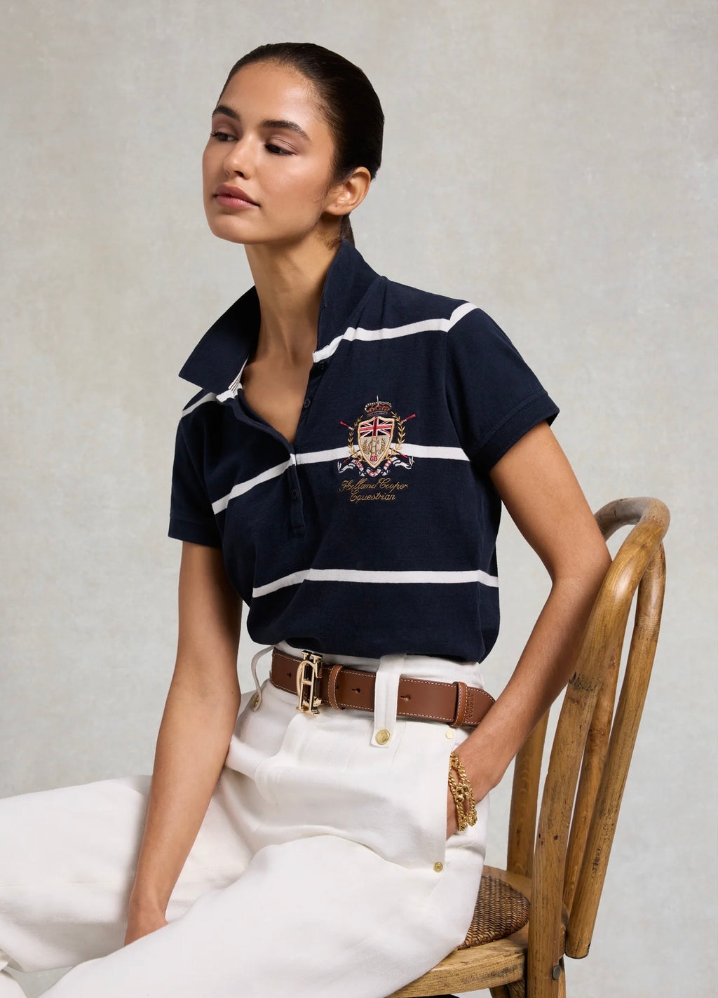 Holland Cooper Heritage Short Sleeve Stripe Polo Shirt Ink Navy