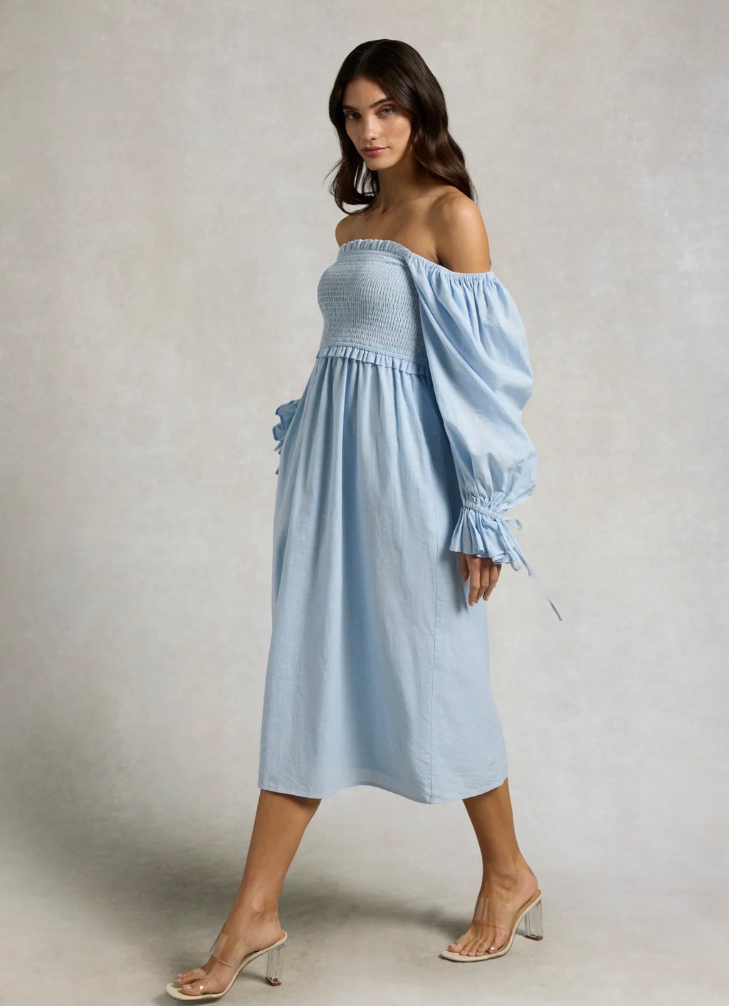 Holland Cooper Smock Dress Pale Blue Chambray
