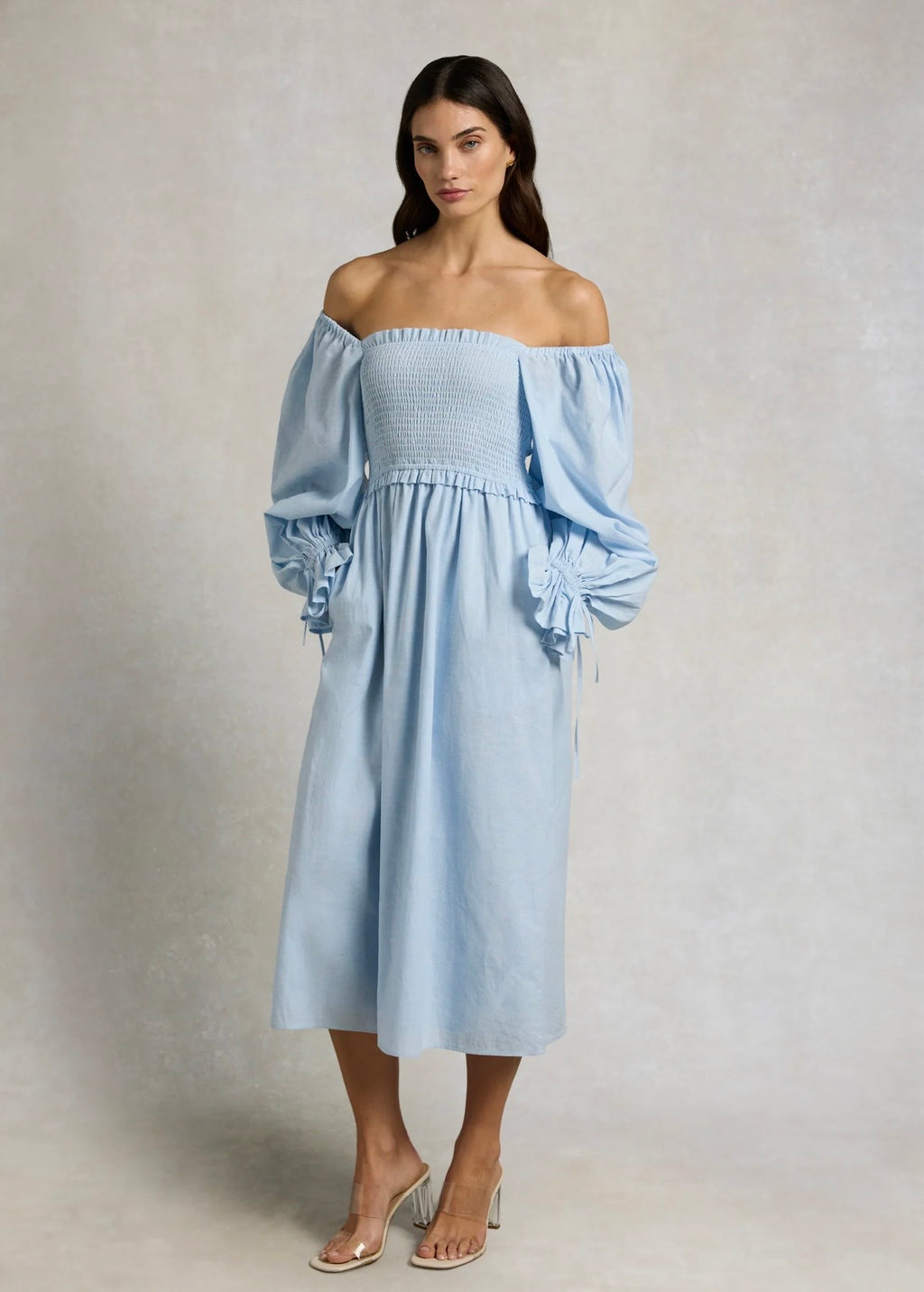 Holland Cooper Smock Dress Pale Blue Chambray