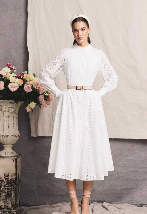 Holland Cooper Aimee Collarless Broderie Dress White