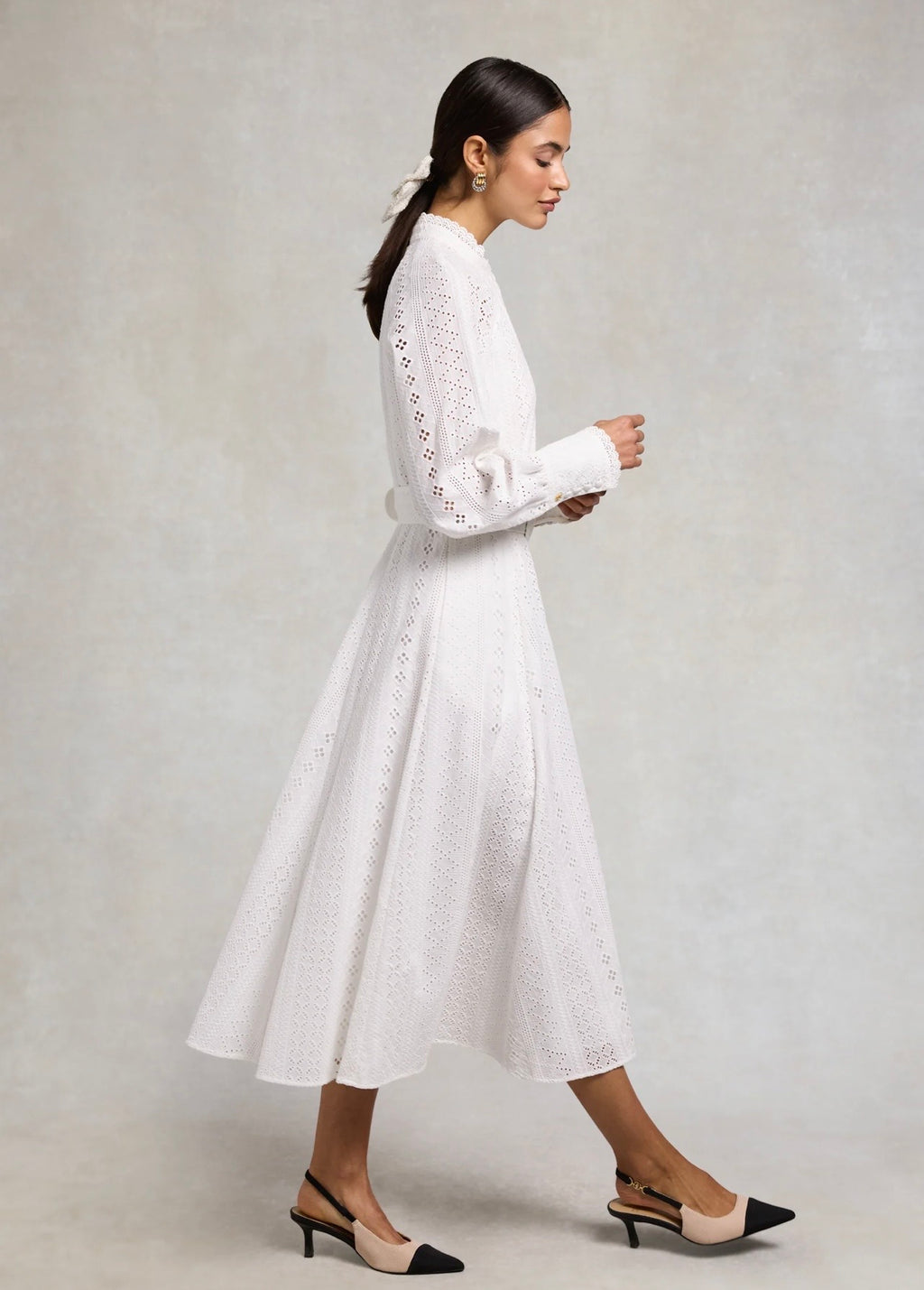 Holland Cooper Aimee Collarless Broderie Dress White
