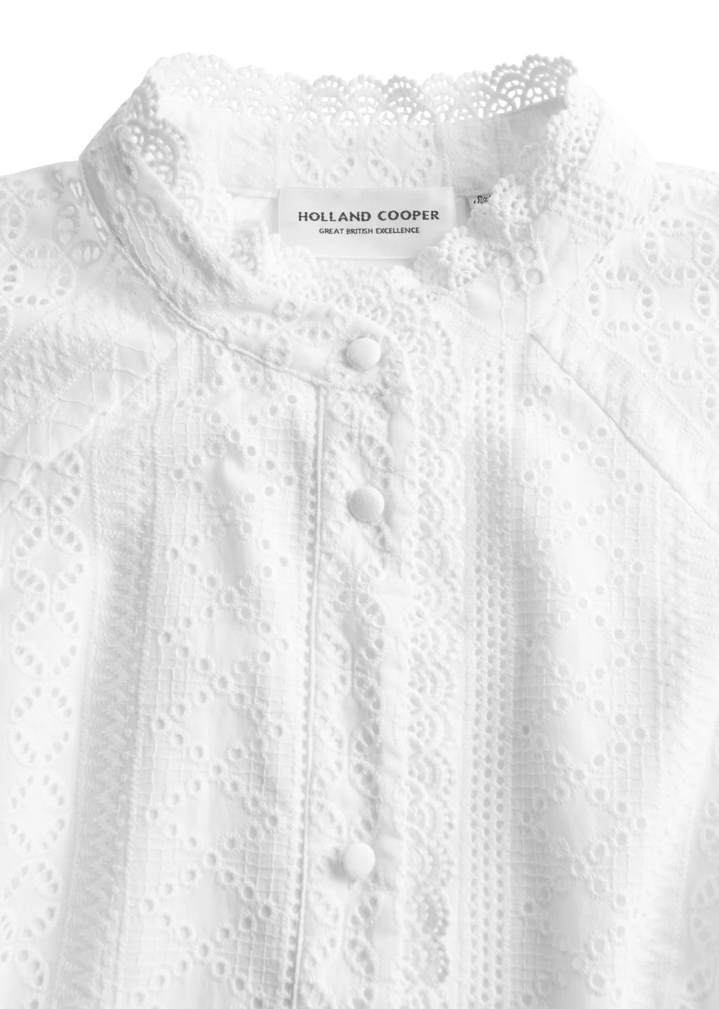 Holland Cooper Aimee Collarless Broderie Dress White