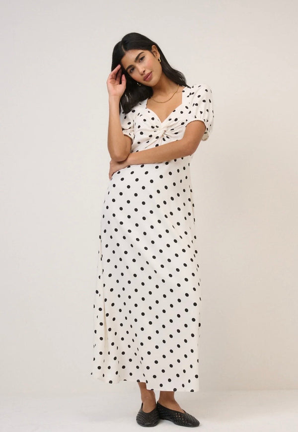 Nobodys's Child Polka Dot Sweetheart Neckline Midi Dress