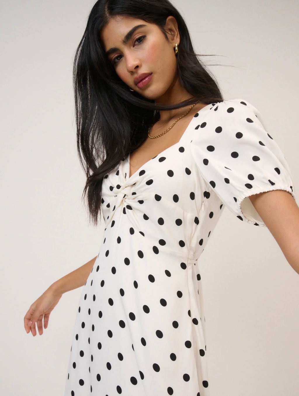 Nobodys's Child Polka Dot Sweetheart Neckline Midi Dress
