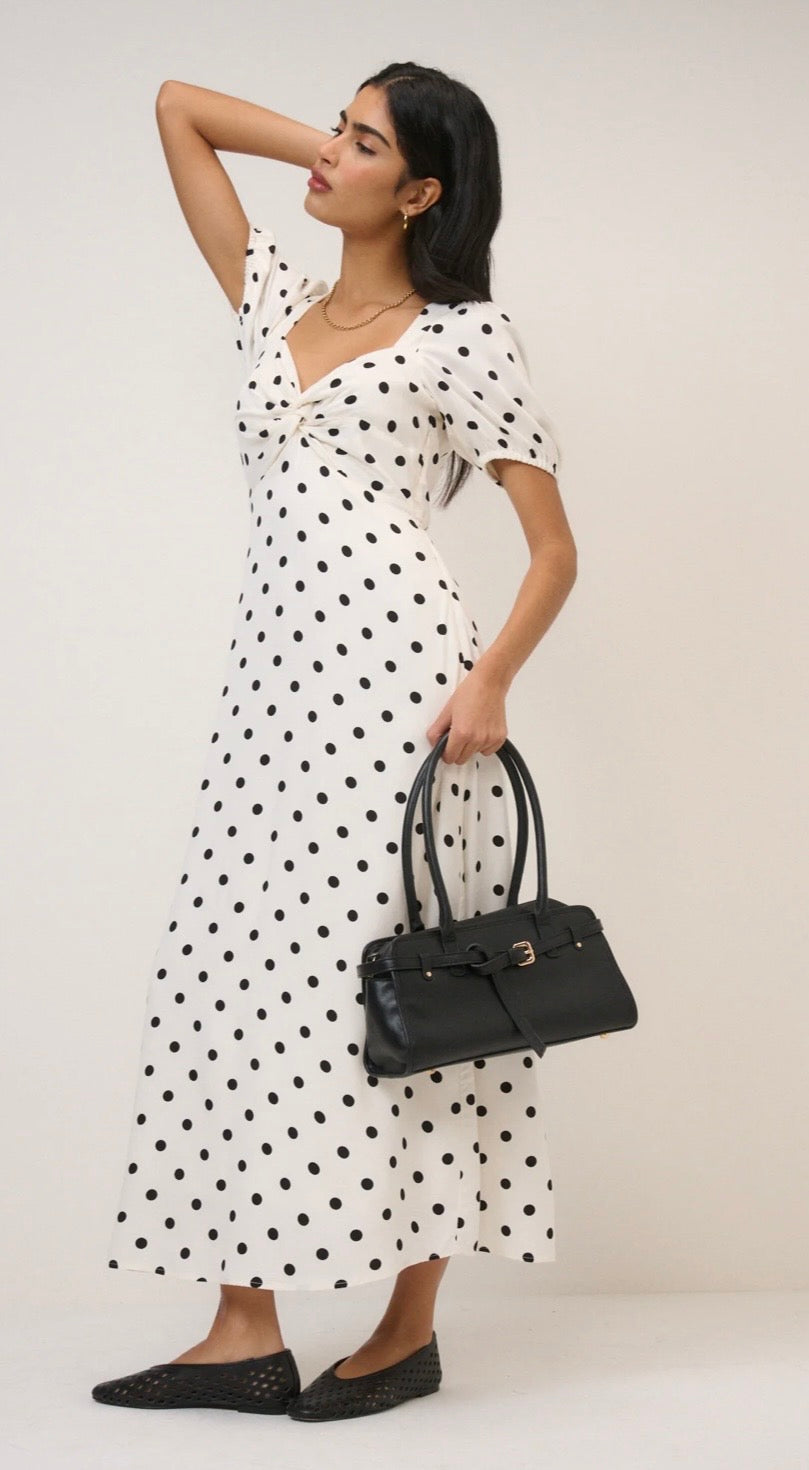 Nobodys's Child Polka Dot Sweetheart Neckline Midi Dress
