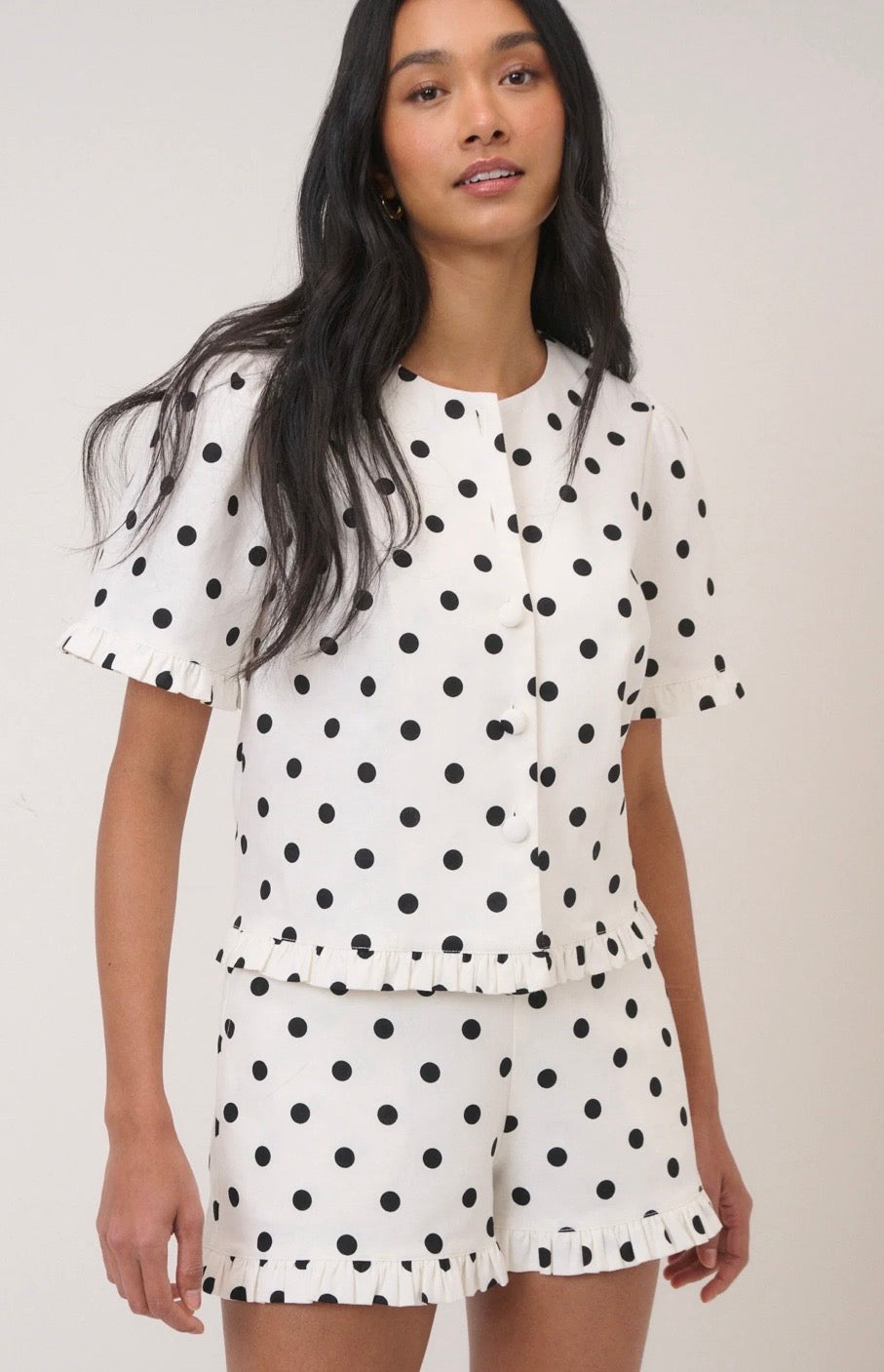 Nobody's Child White Polka Dot Tailored Top