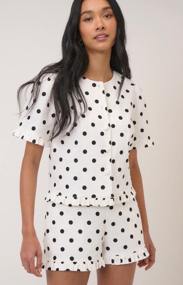 Nobody's Child White Polka Dot Tailored Top