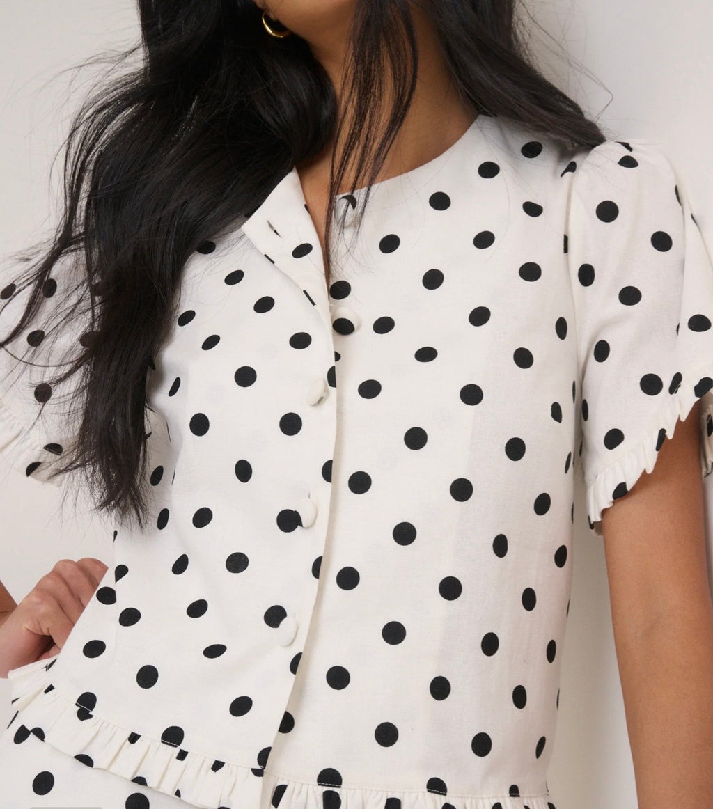 Nobody's Child White Polka Dot Tailored Top