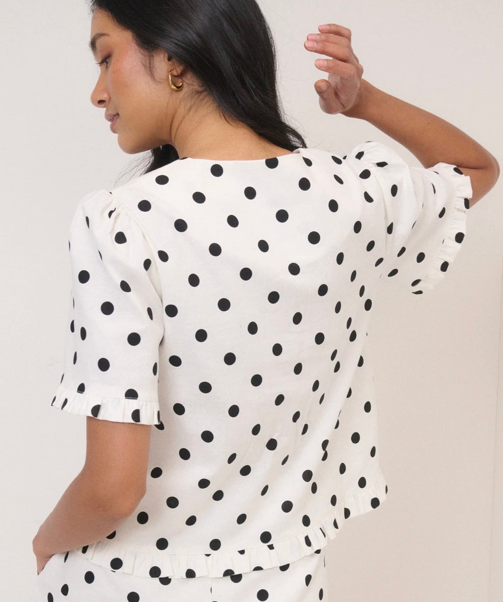 Nobody's Child White Polka Dot Tailored Top